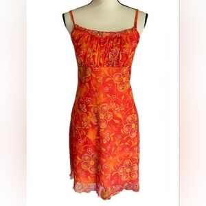 Vintage Floral Orange and Red California Concepts Y2K Babydoll Style Sundress